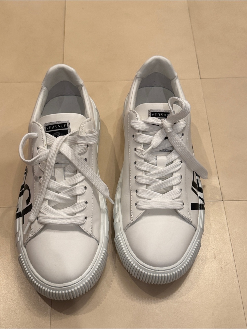 Versace White Low-Top Sneakers with Black Side Logo